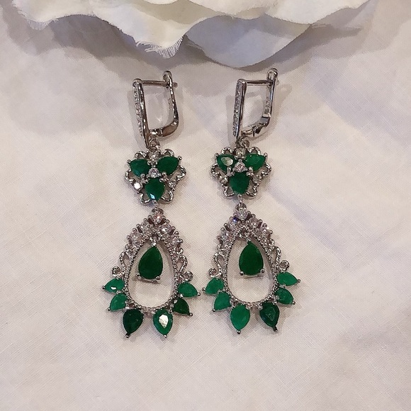 Jewelry - Real Emerald and CZ Cathedral Earrings